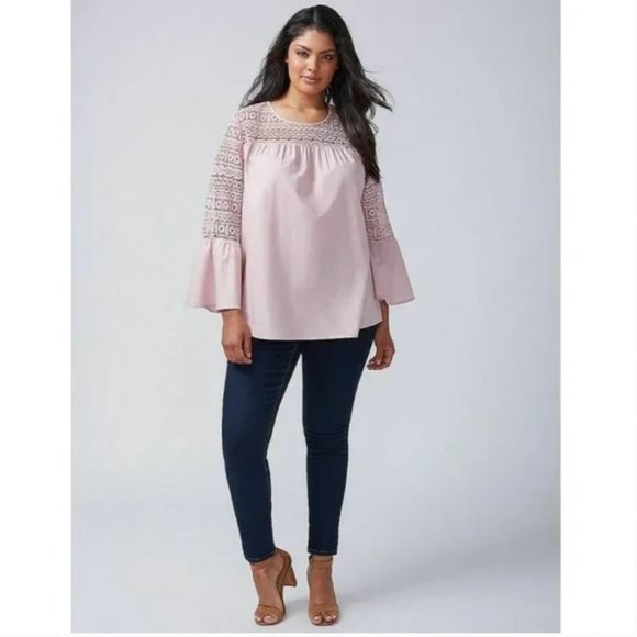 Lane Bryant Baby Pink Crochet Lace Ruffle Sleeve Top size 26/28 - Picture 1 of 9